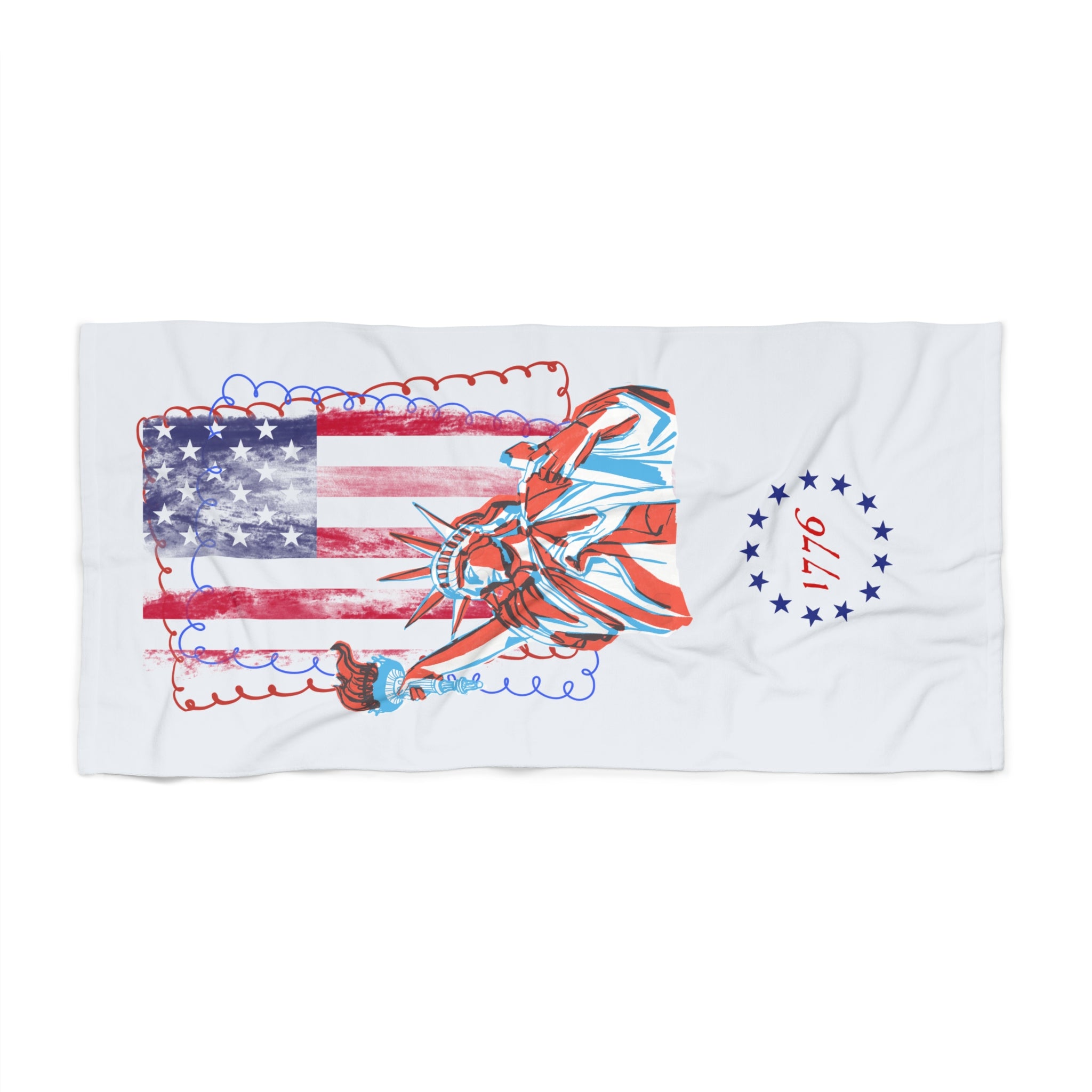 1776 Statue of Liberty American Flag Beach Towel — Patriotic Fourth of July Pool & Beach Towel - Creations by Chris and Carlos