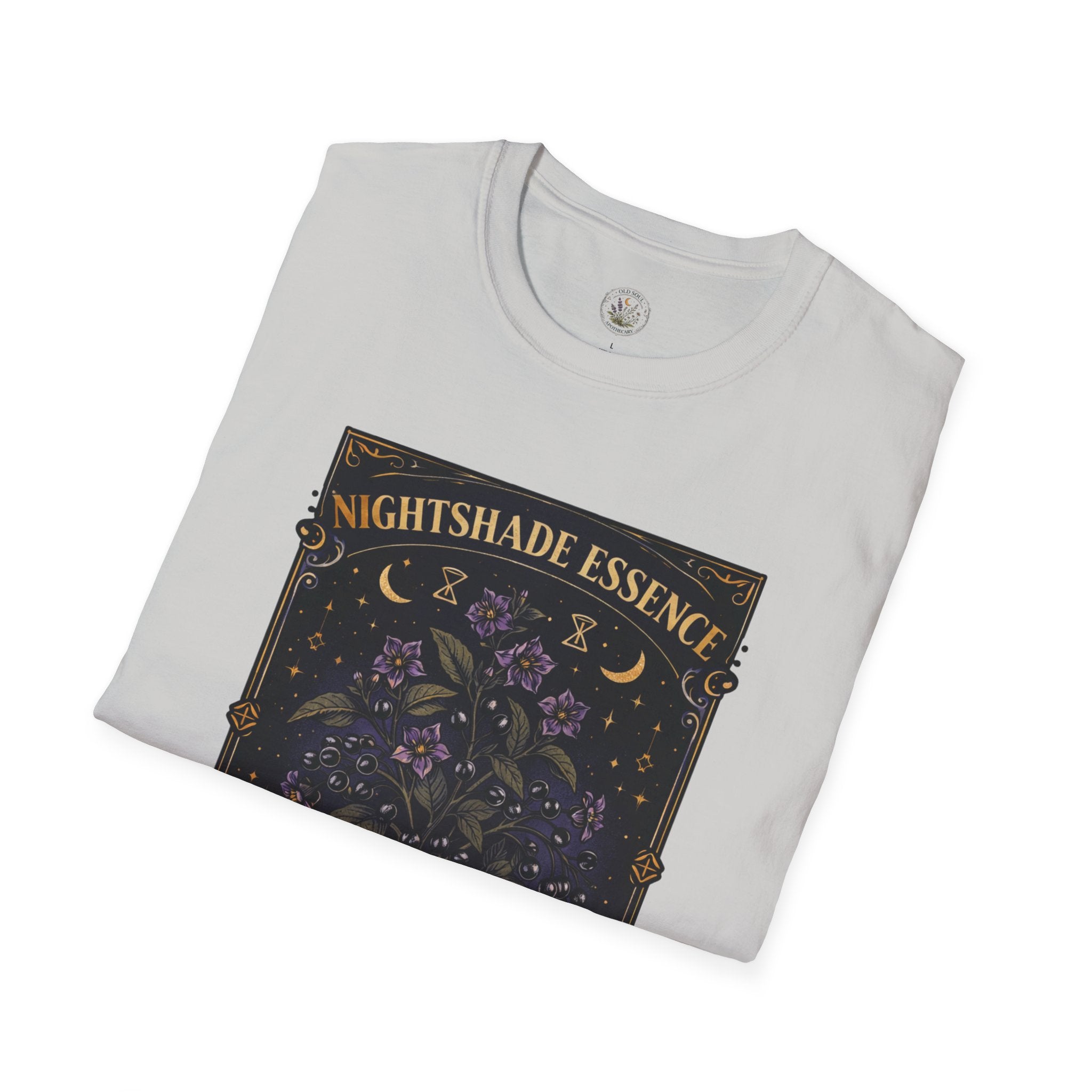 Old Soul Apothecary Nightshade Essence T-Shirt — Botanical Moonlight Graphic Tee - Creations by Chris and Carlos