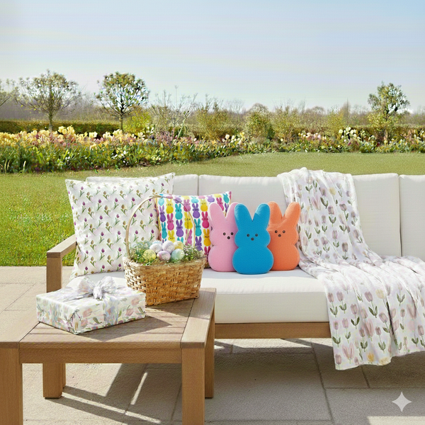 Bunny Peep Shaped Pillow — Cute Orange Easter Plush Decorative Pillow - Creations by Chris and Carlos