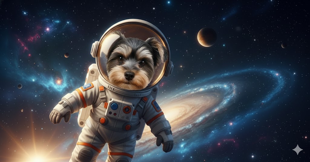 Peluche, Old Soul's current baby, in a playful space-themed portrait